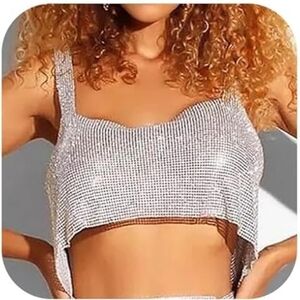 Privy Silver Crystal Mesh Crop Top – NWT – Size L